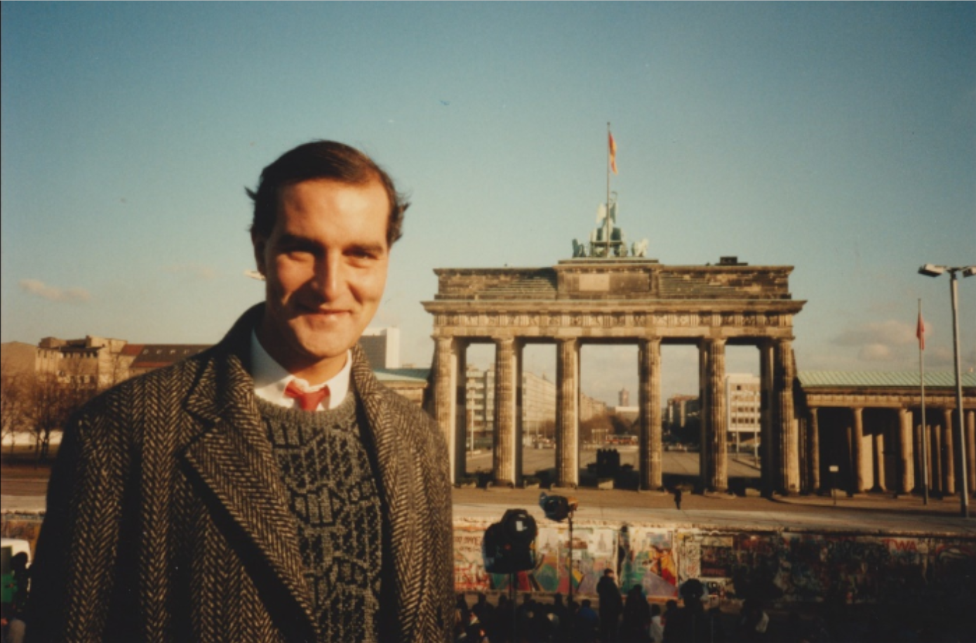 Glen Oglaza in Berlin on November 10th, 1989, reporting the fall of the Berlin Wall for ITN. Photo received from Glen Oglaza. 